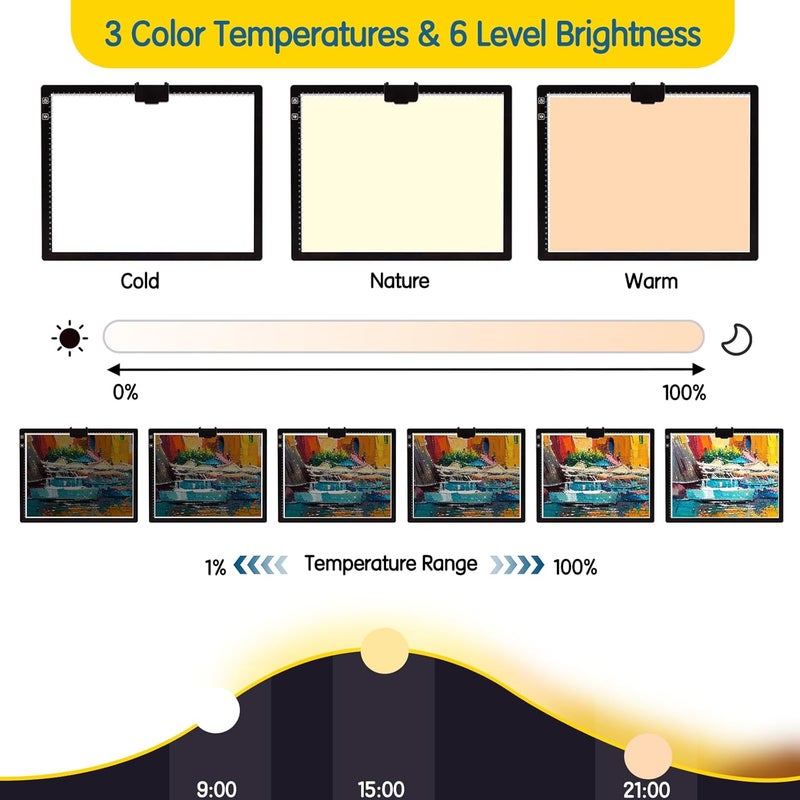 KEIWRLIGHT A3 Light Box For Tracing - Rechargeable Light Board 3 Color Stepless 6 Level Brightness Light Table For Tracing, Adjustable Stand Light Board For Diamond Painting Tatto Drawing Adult W/case - Image 3